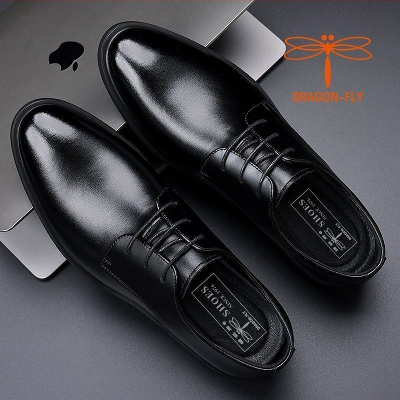 Vyriški odiniai verslo batai – Korėjos stiliaus, viršus iš dviejų sluoksnių jautienos odos, odinis piršto gaubtas, gumos padas, kvėpuojančios