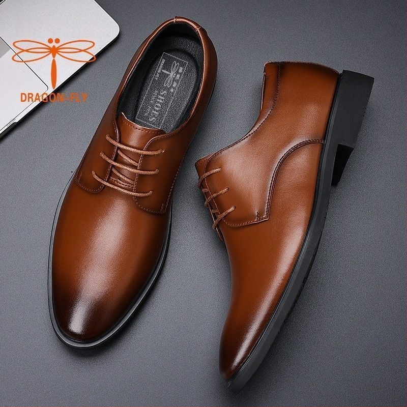 Vyriški odiniai verslo batai – Korėjos stiliaus, viršus iš dviejų sluoksnių jautienos odos, odinis piršto gaubtas, gumos padas, kvėpuojančios