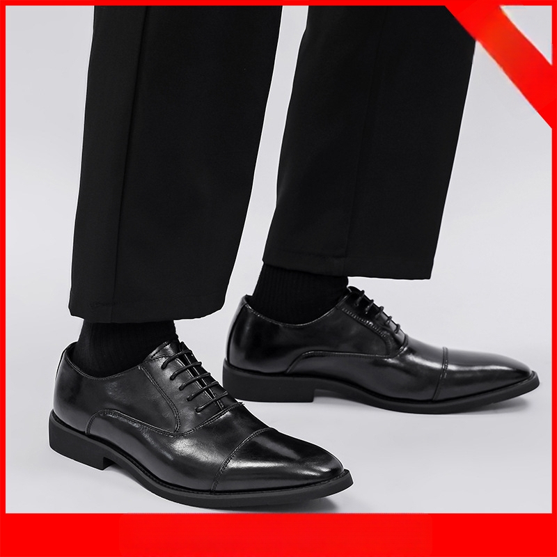 Vyriski odiniai Oxford batai verslo stiliui — žemas profilis, raišteliai, viršus iš dalijamos odos, gumos padas, apvalus pirštas