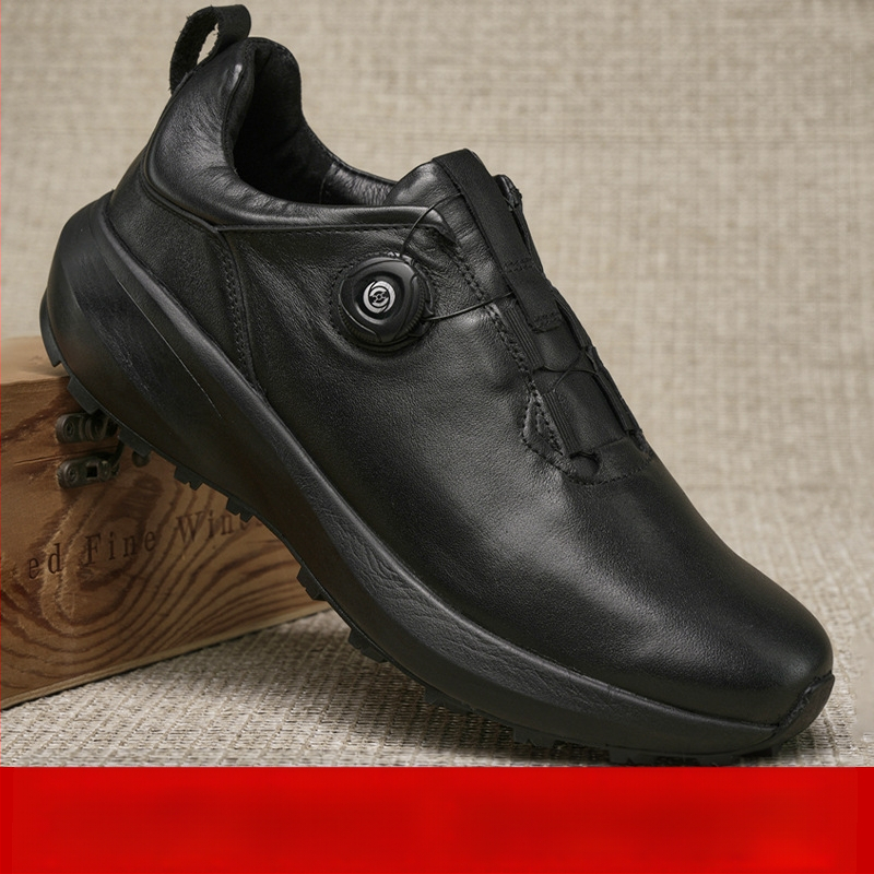 Muške kožne casual cipele s debelom potplatom, gornji dio od teleće kože, gumena potplata, okrugli vrh, srednja visina peta 3-5 cm, prednje kopčanje remenom