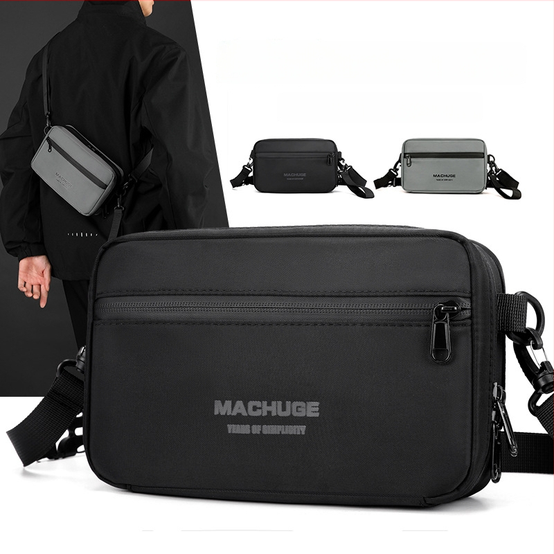 Muška crossbody torba, multifunkcionalna za poslovna putovanja i svakodnevnu upotrebu, gradski minimalistički stil, najlon s poliesterom podstavom, džep za 8-inčni uređaj