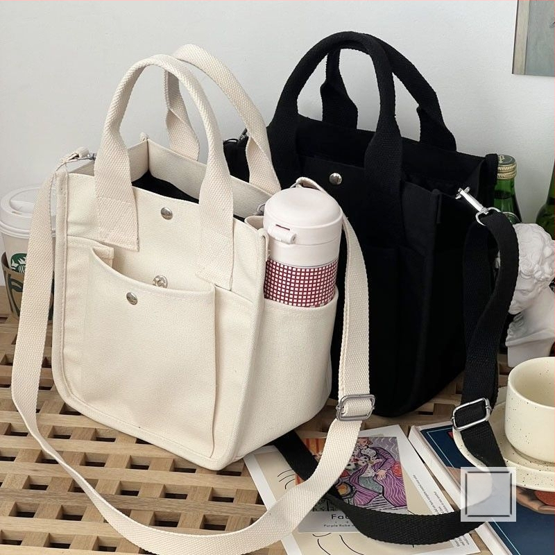 Koreanskog stila platnena crossbody torba s velikim kapacitetom za kutiju za ručak, torba za svakodnevne izlaske
