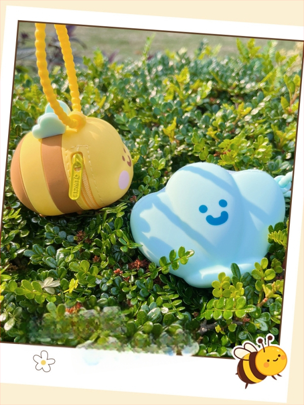 Portofel din silicon cu model de albină, breloc mini pentru monede, unisex, rezistent la apă și uzură