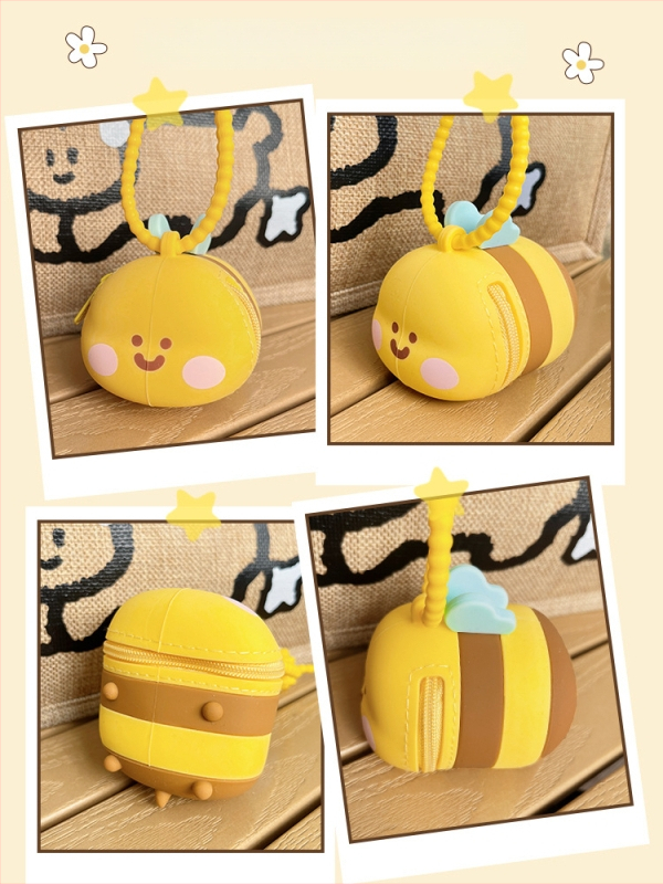 Portofel din silicon cu model de albină, breloc mini pentru monede, unisex, rezistent la apă și uzură