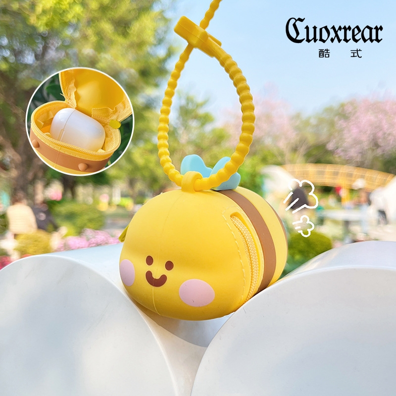 Portofel din silicon cu model de albină, breloc mini pentru monede, unisex, rezistent la apă și uzură