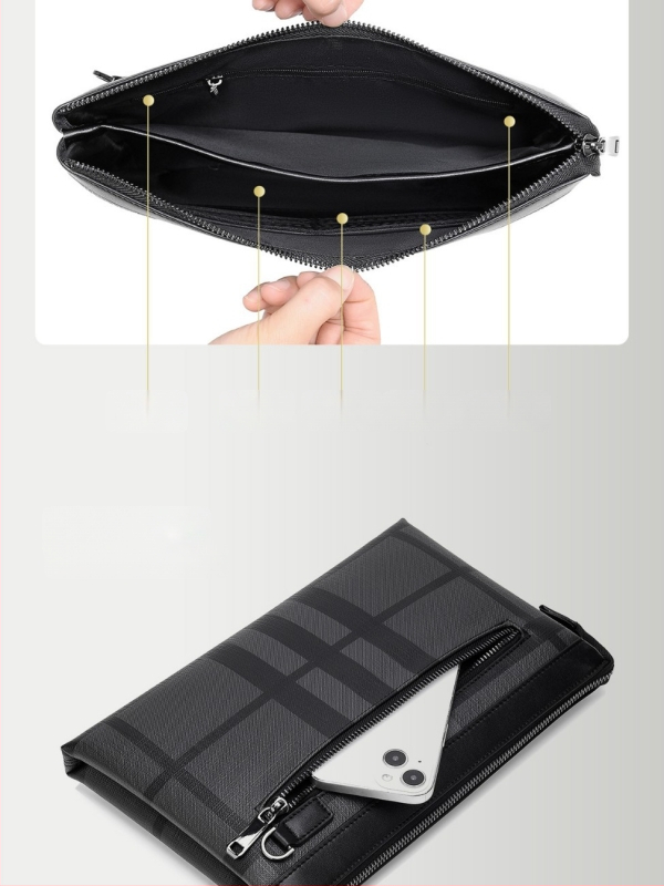 Vyrų PVC clutch rankinė, miesto paprastumo stilius, dryžių raštas, atspari vandeniui ir dėvėjimui, poliesterio vidus