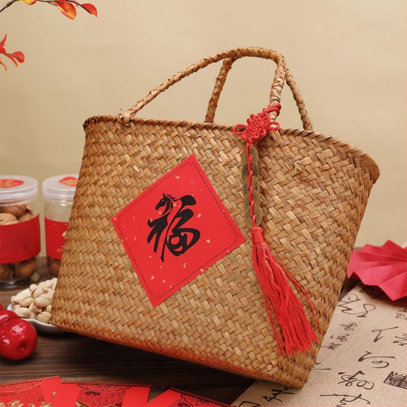 Cutie Mooncake cu coș de bambus, origine Zhejiang, carton, stil vintage, cod produs: Mid-autumn festival hand basket