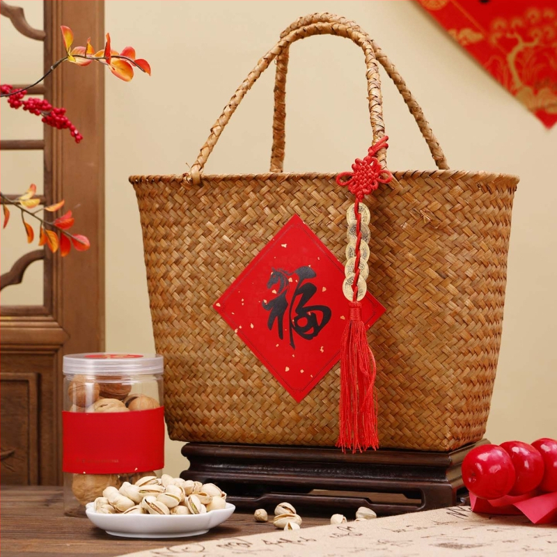Cutie Mooncake cu coș de bambus, origine Zhejiang, carton, stil vintage, cod produs: Mid-autumn festival hand basket