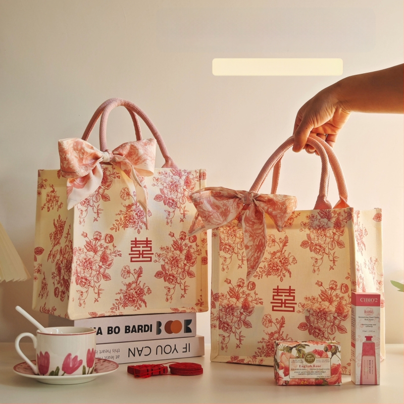 Geantă cadou pentru domnișoarele de onoare – pânză, stil festiv, personalizabilă, imprimare logo disponibilă, cusătură