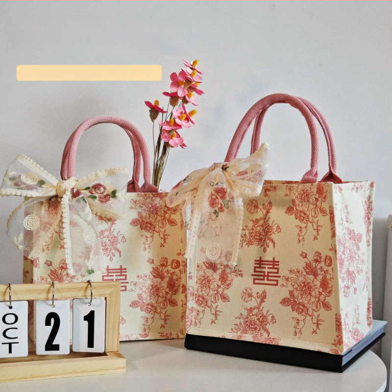 Geantă cadou pentru domnișoarele de onoare – pânză, stil festiv, personalizabilă, imprimare logo disponibilă, cusătură