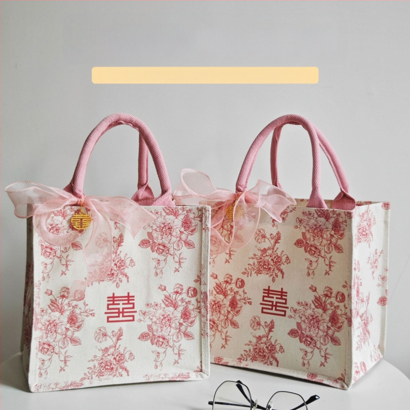 Geantă cadou pentru domnișoarele de onoare – pânză, stil festiv, personalizabilă, imprimare logo disponibilă, cusătură