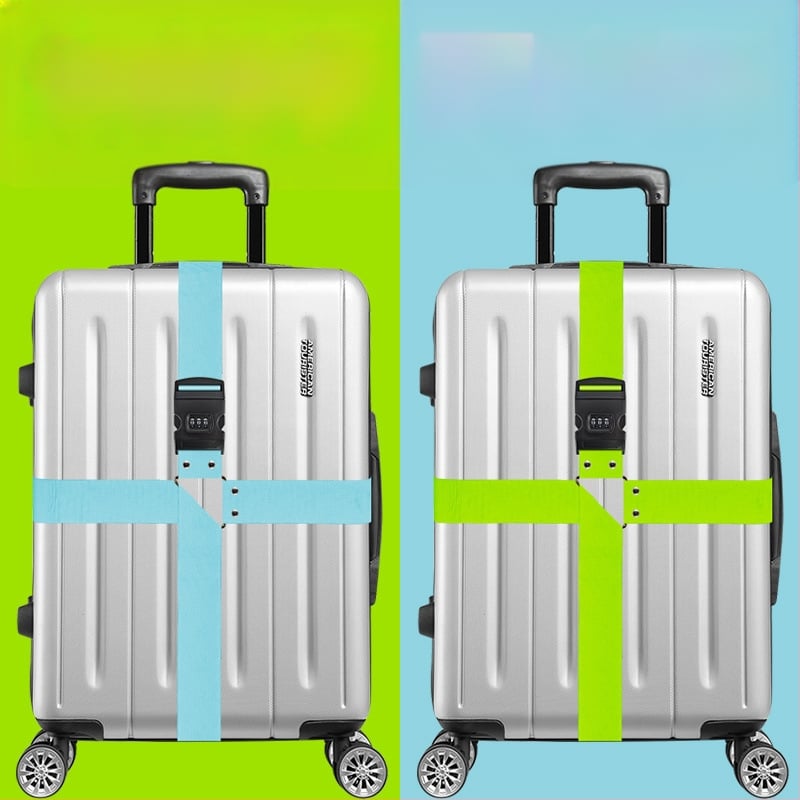 Bandă de bagaje cu cruce întărită și lacăt cu combinație, pentru împachetarea și fixarea valizelor; material corduroy