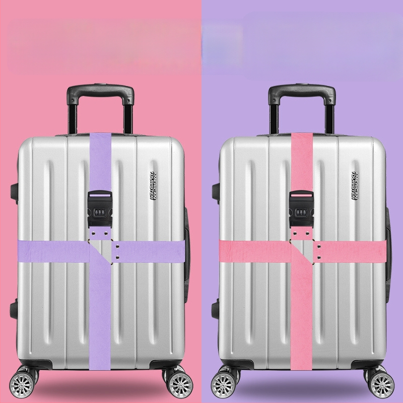 Bandă de bagaje cu cruce întărită și lacăt cu combinație, pentru împachetarea și fixarea valizelor; material corduroy