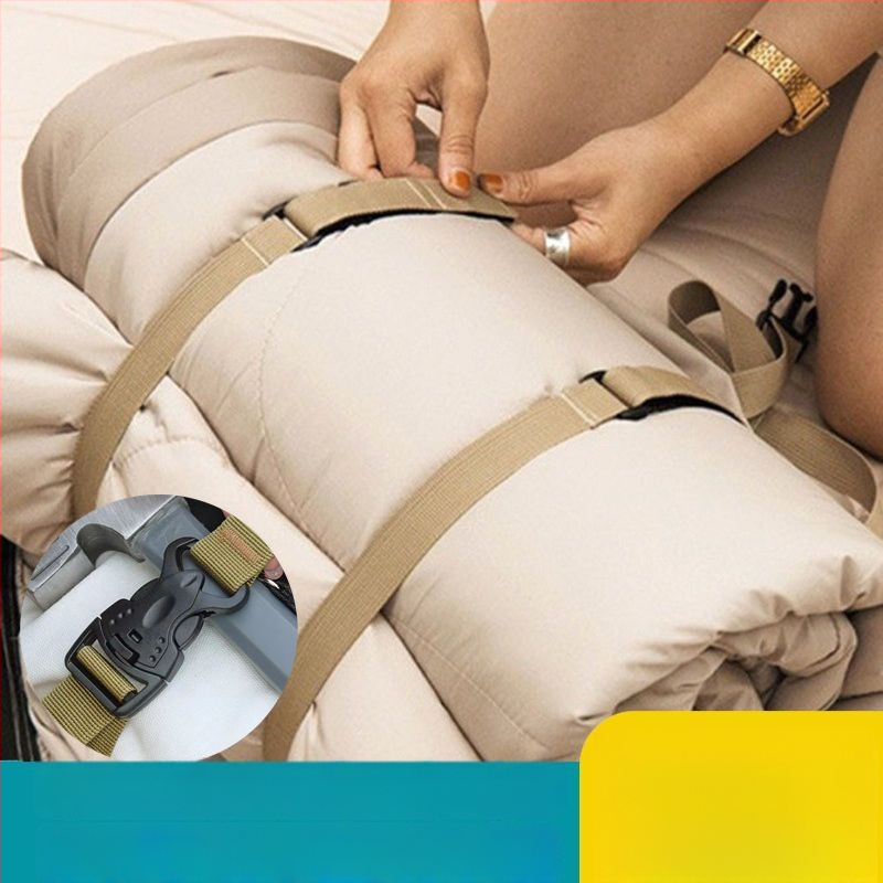 Bandă de prindere pentru bagaje pentru camping, reglabilă, cu cataramă dublă de siguranță, anti-alunecare, PU material, întărit