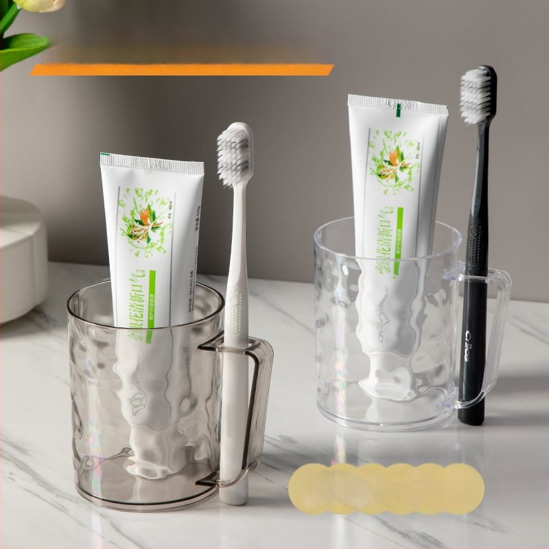 Pahar pentru gură și periuță de dinți cu mâner, model glaciar, acrilic, cilindric