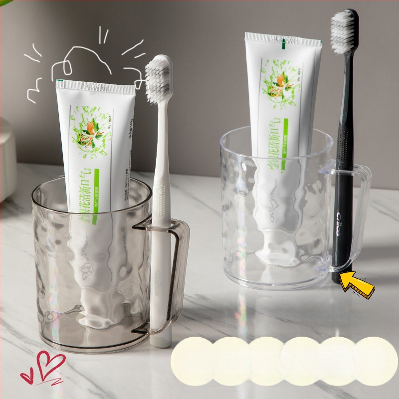 Pahar pentru gură și periuță de dinți cu mâner, model glaciar, acrilic, cilindric