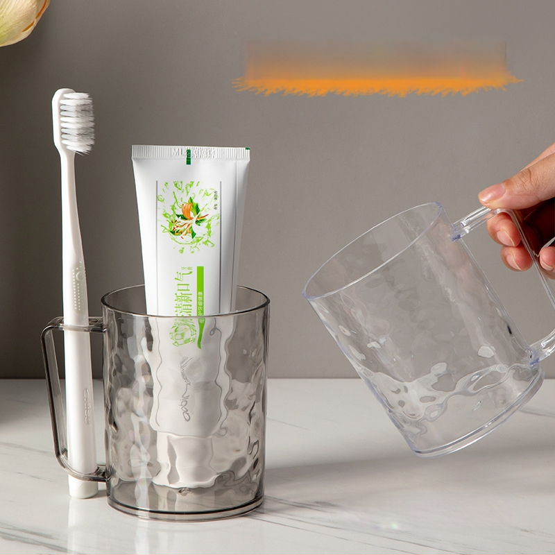 Pahar pentru gură și periuță de dinți cu mâner, model glaciar, acrilic, cilindric