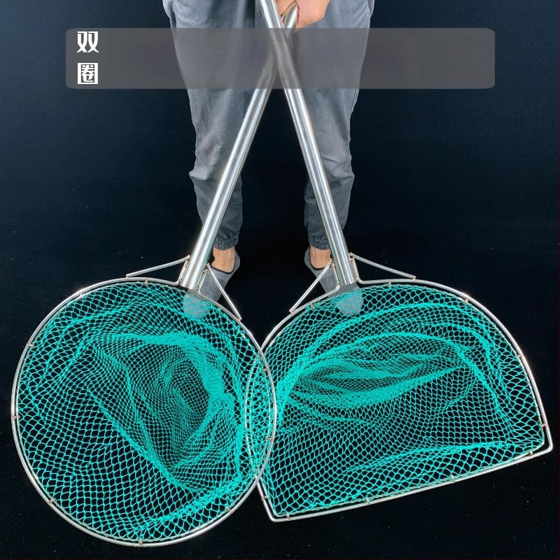 Τσάντα ψαρέματος από ανοξείδωτο ατσάλι με διπλούς εσωτερικούς δακτυλίους, δίχτυ με 9 κλώνους και μικρά μάτια, μακριά αντιολισθητική λαβή