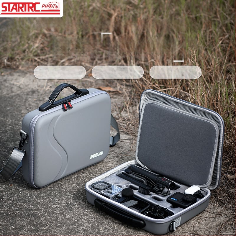 GoPro kamera tároló táska vállpánttal, kültéri használatra, PU anyag, 10L, kompatibil HERO13/12/11/10/9, vízálló