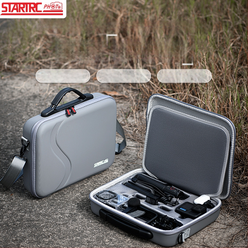 GoPro kamera tároló táska vállpánttal, kültéri használatra, PU anyag, 10L, kompatibil HERO13/12/11/10/9, vízálló