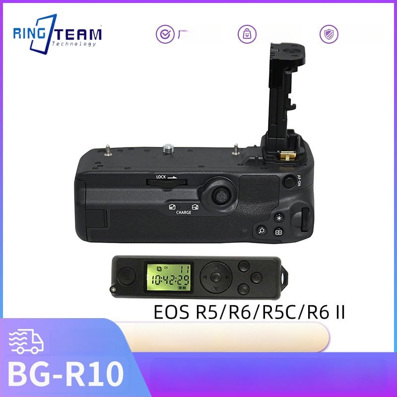 RINGTEAM BG-R10 Mâner baterie pentru Canon EOS R5/R6/R5C, cu control vertical și durată de viață a bateriei îmbunătățită