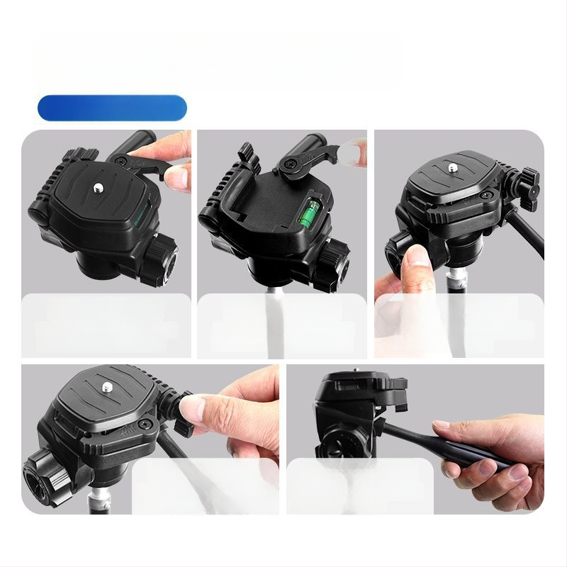 Telefono laikiklis su 3D gimbalu ir greito atpalaidavimo plokštele – Panoraminis stabilizatorius universaliajam tripodui, montavimas 1/4" arba 6 mm, plastinis korpusas, 180° horizontalus / 90° vertikalus pasukimas, 360° pasukimas, svoris 270 g