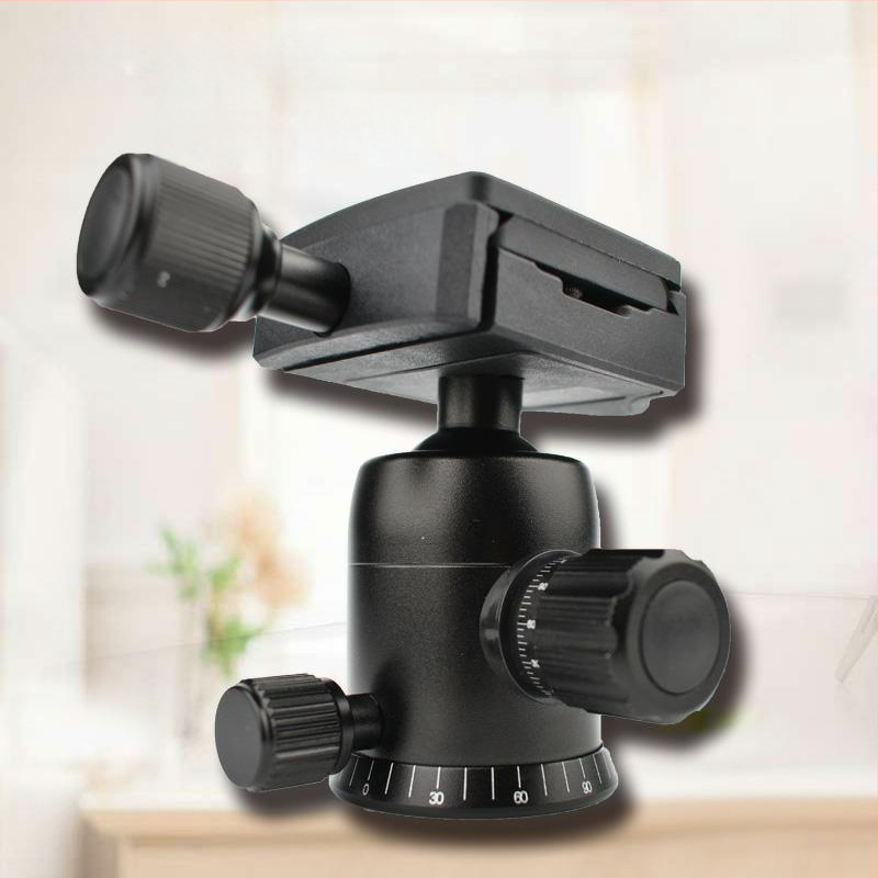 DSLR trikojo galva iš aliuminio lydinio, amortizuota rutulinė galva, 360° horizontinis sukimasis, 90° vertikalus pakreipimas, sriegis tvirtinimui ENZE