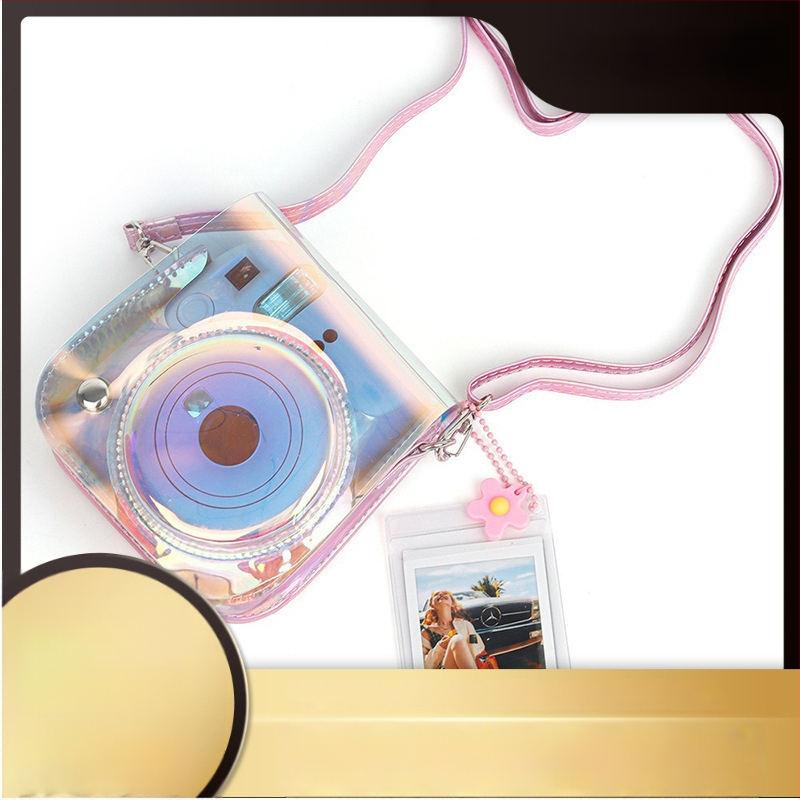 Átlátszó PVC kamera táska Polaroid Mini 12/11/9/8-hoz, lézeres PVC dizájn, PU bélés, kompatibilis Polaroid Mini 11-tel, súly 126 g