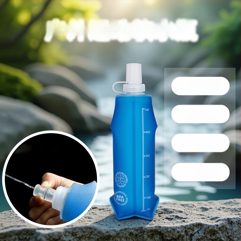 Kültéri összecsukható puha víztartály, szivárgásmentes, PVC/TPU, kapacitás 250ml/500ml, kerékpározáshoz és hegymászáshoz