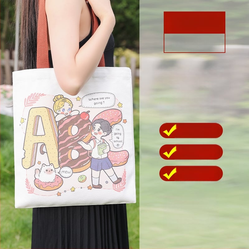 Geantă din pânză pentru reclamă, personalizabilă – pentru studenți, cu imprimare a siglei; formă: geantă din pânză personalizată; material: pânză poliester-cotton; metode de imprimare: serigrafie, imprimare pe mașină, imprimare digitală, transfer termic