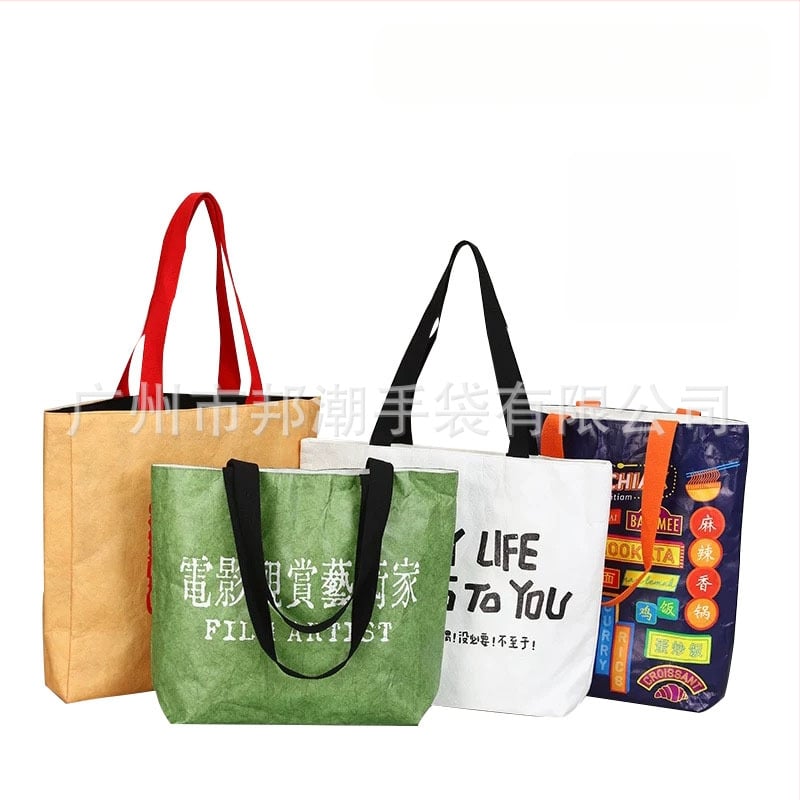 Geantă de umăr din hârtie Dupont – rezistentă la rupere, lavabilă, pliabilă, imprimare silk-screen, personalizabilă, stil vintage