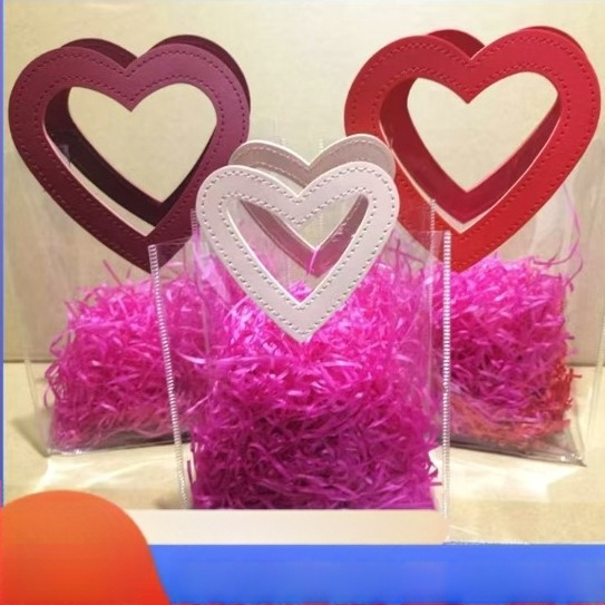 Geantă de cadouri din PVC în formă de inimă, transparentă, cu logo personalizat, imprimare prin presare la înaltă frecvență