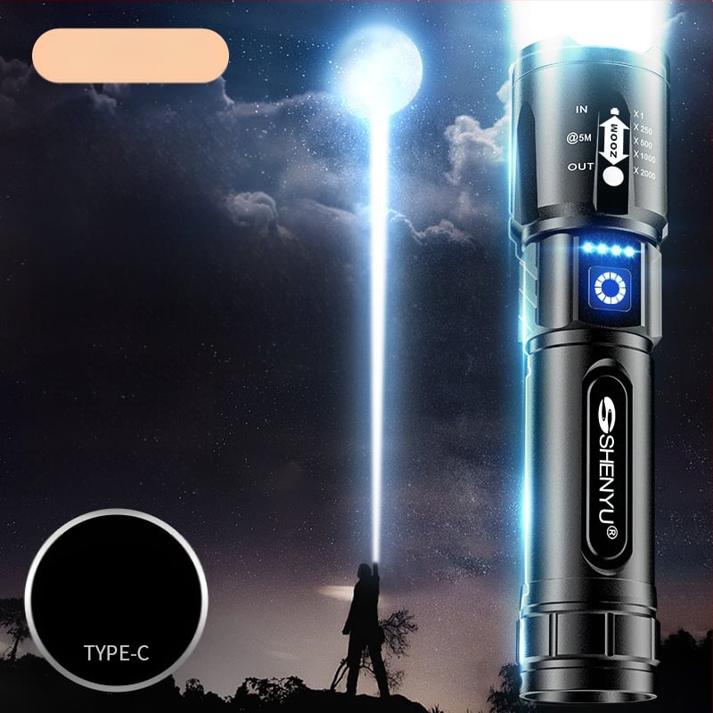 LED фенер с ръчен генератор, 30W, алуминиева сплав, 26650 литиева батерия, презареждаем, обхват до 500 m