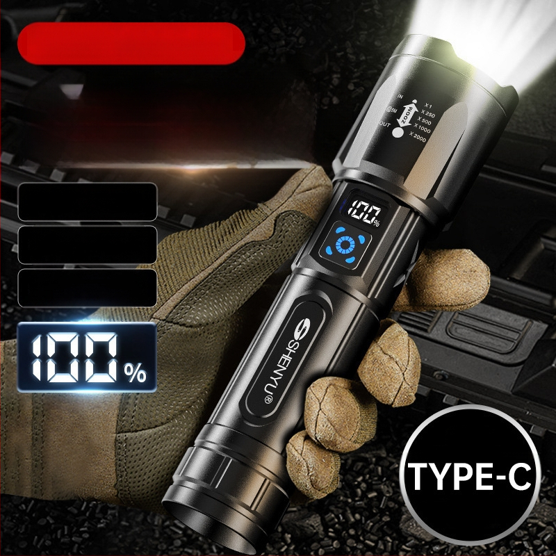 LED фенер с ръчен генератор, 30W, алуминиева сплав, 26650 литиева батерия, презареждаем, обхват до 500 m