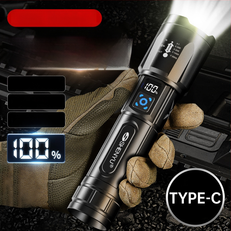 LED фенер с ръчен генератор, 30W, алуминиева сплав, 26650 литиева батерия, презареждаем, обхват до 500 m