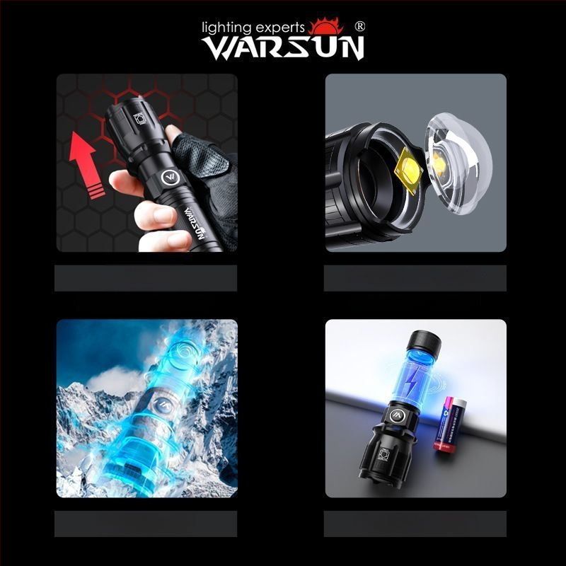 LED фенер от алуминиева сплав, захранван с батерия, над 500 м обхват, защита срещу презареждане, лицензирана частна марка