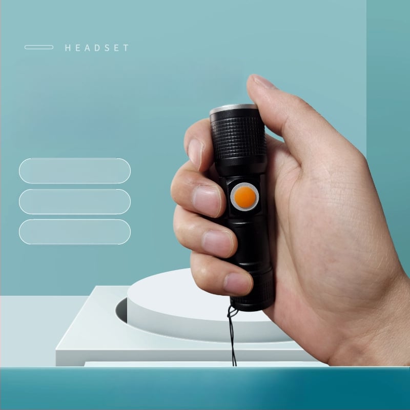 LED аварийно фенерче, USB презареждане, регулируем фокус, дълъг обсег до 500 m, корпус от алуминиева сплав