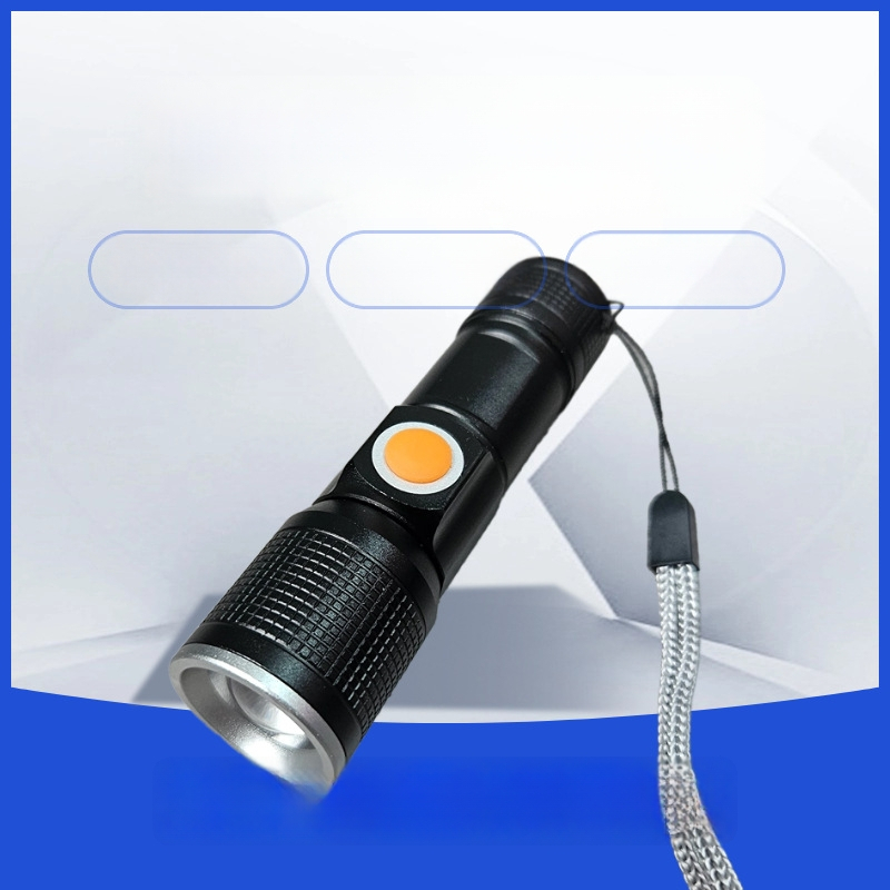 LED аварийно фенерче, USB презареждане, регулируем фокус, дълъг обсег до 500 m, корпус от алуминиева сплав