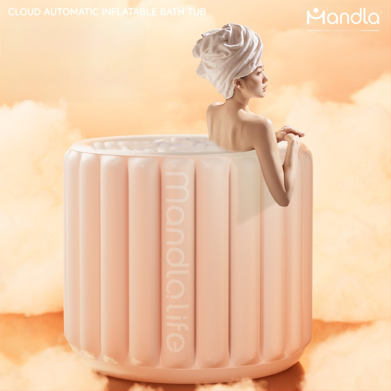 Cadă de baie gonflabilă pliabilă pentru adulți, din pânză impermeabilă, cu capac, temperatură constantă, bule aburinde