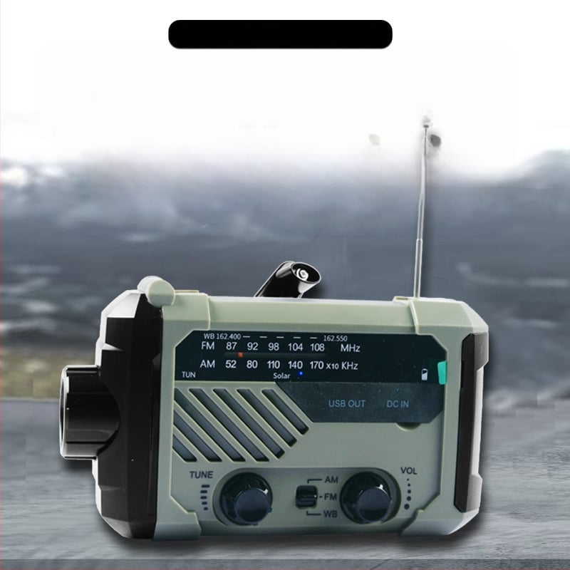 Ръчно задвижвано радио-фенерче – LED 3W, батерия 2000mAh, ръчно въртене и соларно захранване, водоустойчиво, 360° въртящо се аварийно осветление