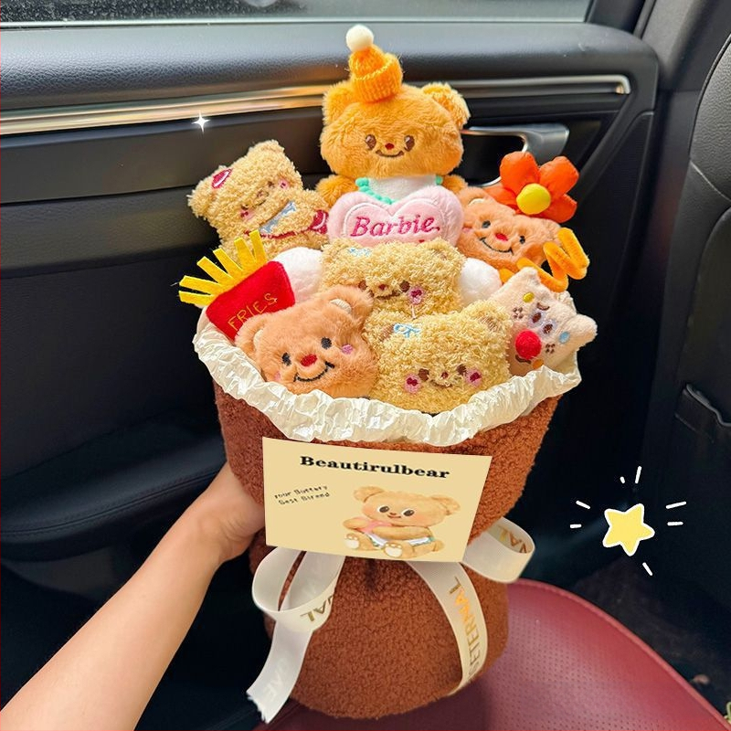 Urs pluș în buchet pentru absolvire și zi de naștere — Materiale: plastic, PU, flori de mătase; Ocazii: absolvire, zi de naștere