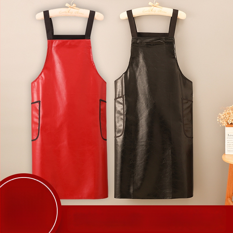 PU кожа престилка до коляното, без ръкави, водоустойчива за кухня, столова и миене на съдове