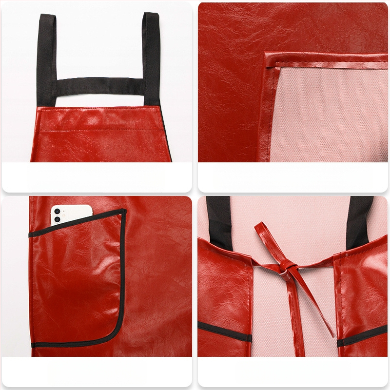 PU кожа престилка до коляното, без ръкави, водоустойчива за кухня, столова и миене на съдове