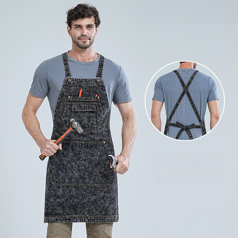 Деним престилка без ръкави за работа, анти-замърсяваща, модерен и семпъл стил, възможност за лицензиран частен етикет