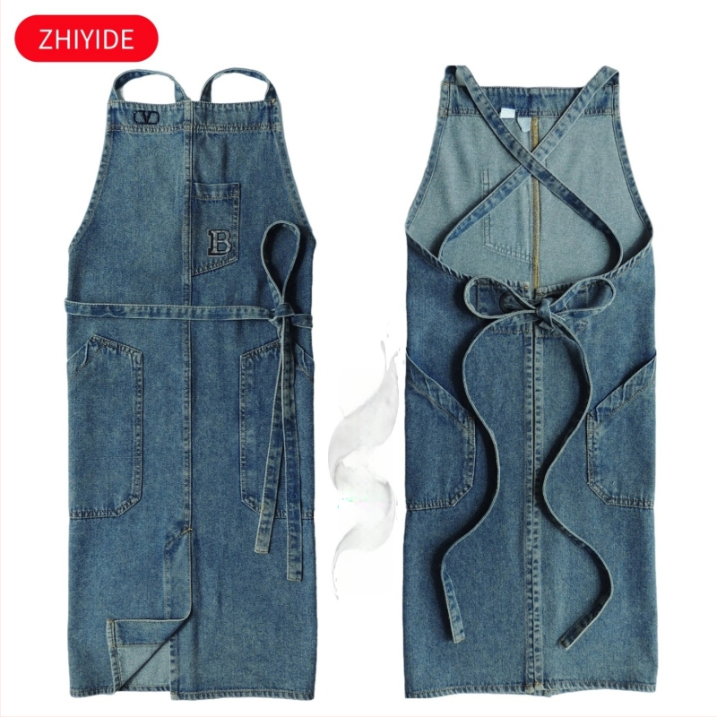 Денимова безръкавна престилка с персонализирано лого, японски стил, против замърсяване, за различни сценарии на употреба