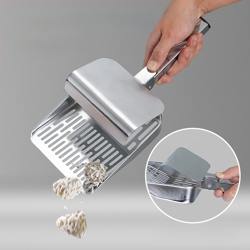 Macskaalom-szedegető kanál fedéllel, rozsdamentes acélból, többfunkciós, finom lyukakkal