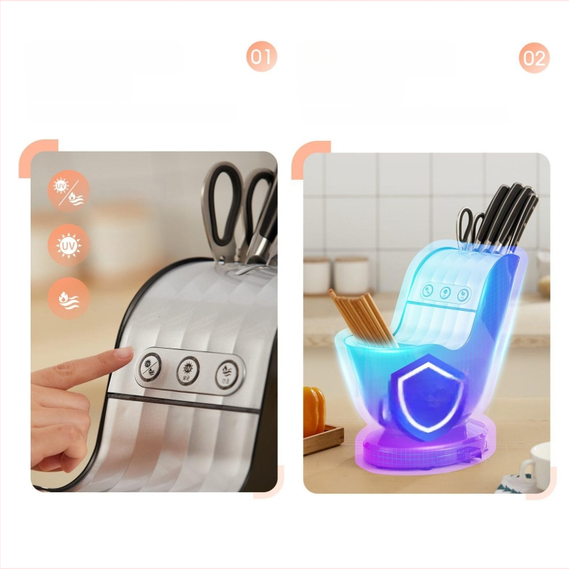 Θήκη απολύμανσης μαχαιριών και κουτί αποθήκευσης μαχαιροπίρουνων με λειτουργία στέγνωσης • υλικό PP+PET • επιτραπέζιο σχεδίαση • μινιμαλιστικό στυλ