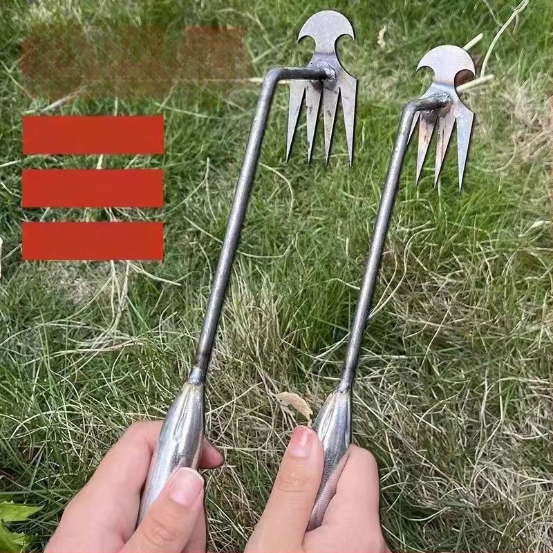 Градинарски инструмент за плевели — четиризъбено гребло от манганова стомана