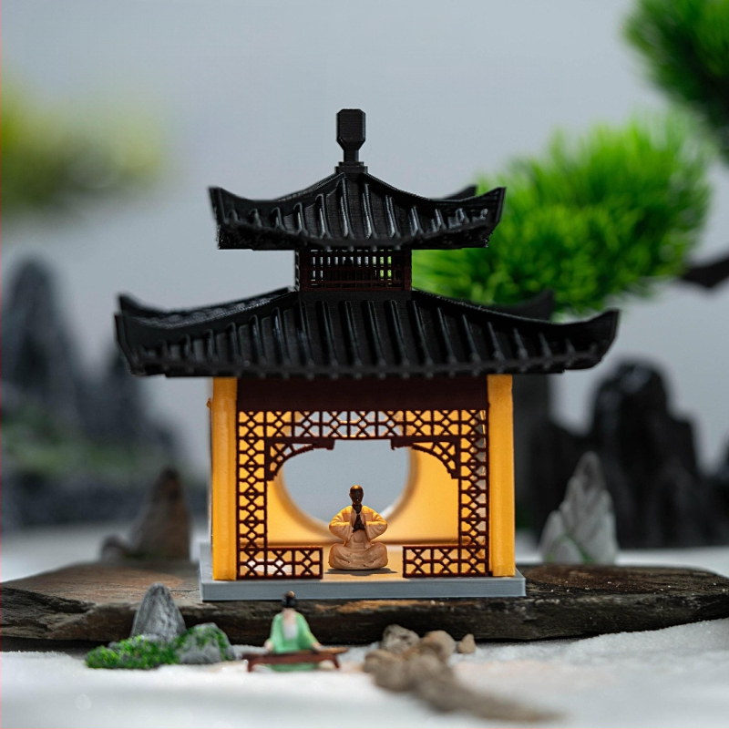 3D mikro pejzaž s osvijetljenjem, dovršen arhitektonski model, bonsai, kamenjara, akvarij, kineski ukrasi