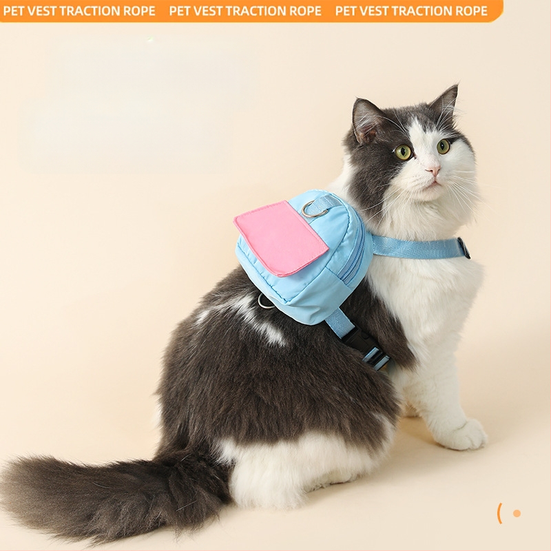 Ham de piept din poliester pentru pisici, cu lesă din sfoară, portabil